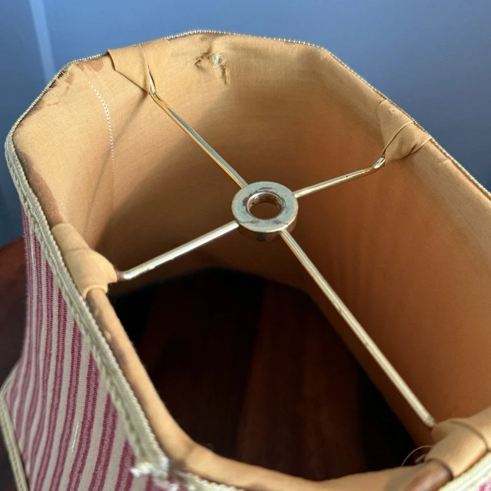 Vintage Striped Lampshade Burgundy Tan Square Bell Rope Trim 12.